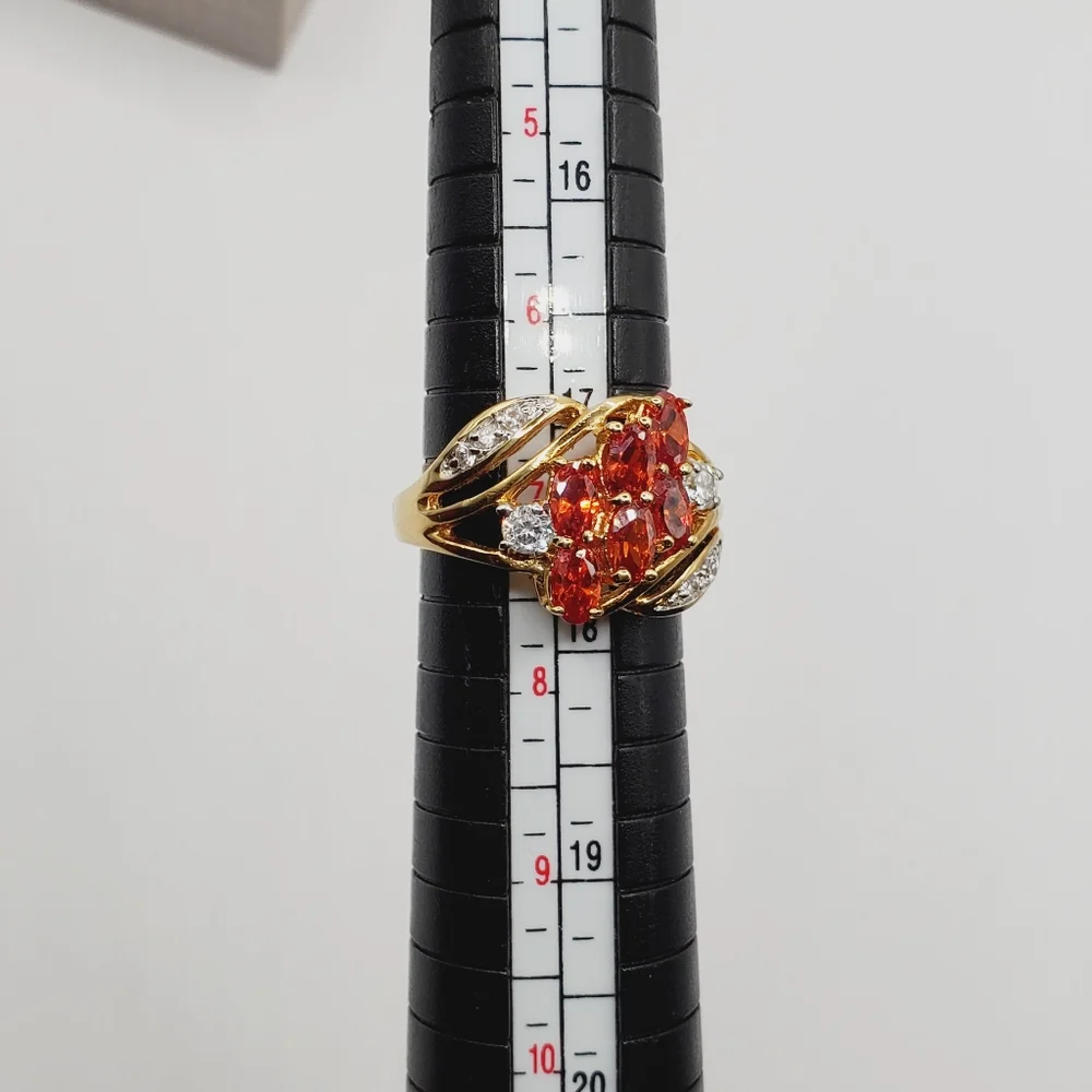 Genuine Mandarin Spessartite Orange Garnet Yellow Gold Tone / 925 Silver Ring